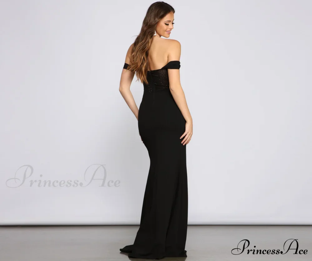 Elandra Formal Off The Graceful Shoulder Heat Stone Dress - Image 2