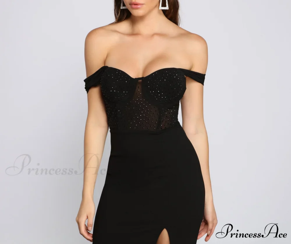 Elandra Formal Off The Graceful Shoulder Heat Stone Dress - Image 4