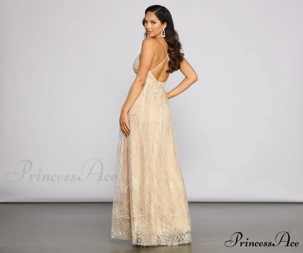 Mona Formal Stylish Plunging Glitter Dress - Image 2