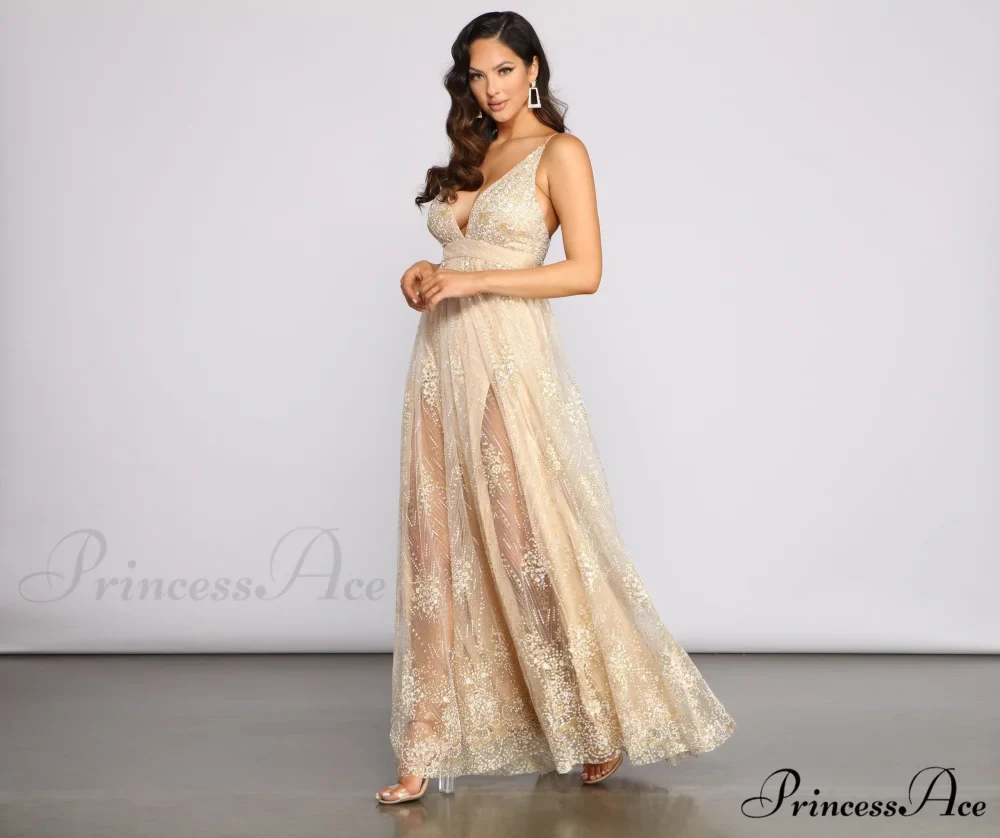 Mona Formal Stylish Plunging Glitter Dress - Image 4