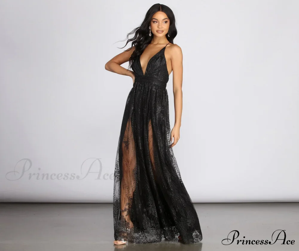 Mona Formal Stylish Plunging Glitter Dress - Image 5