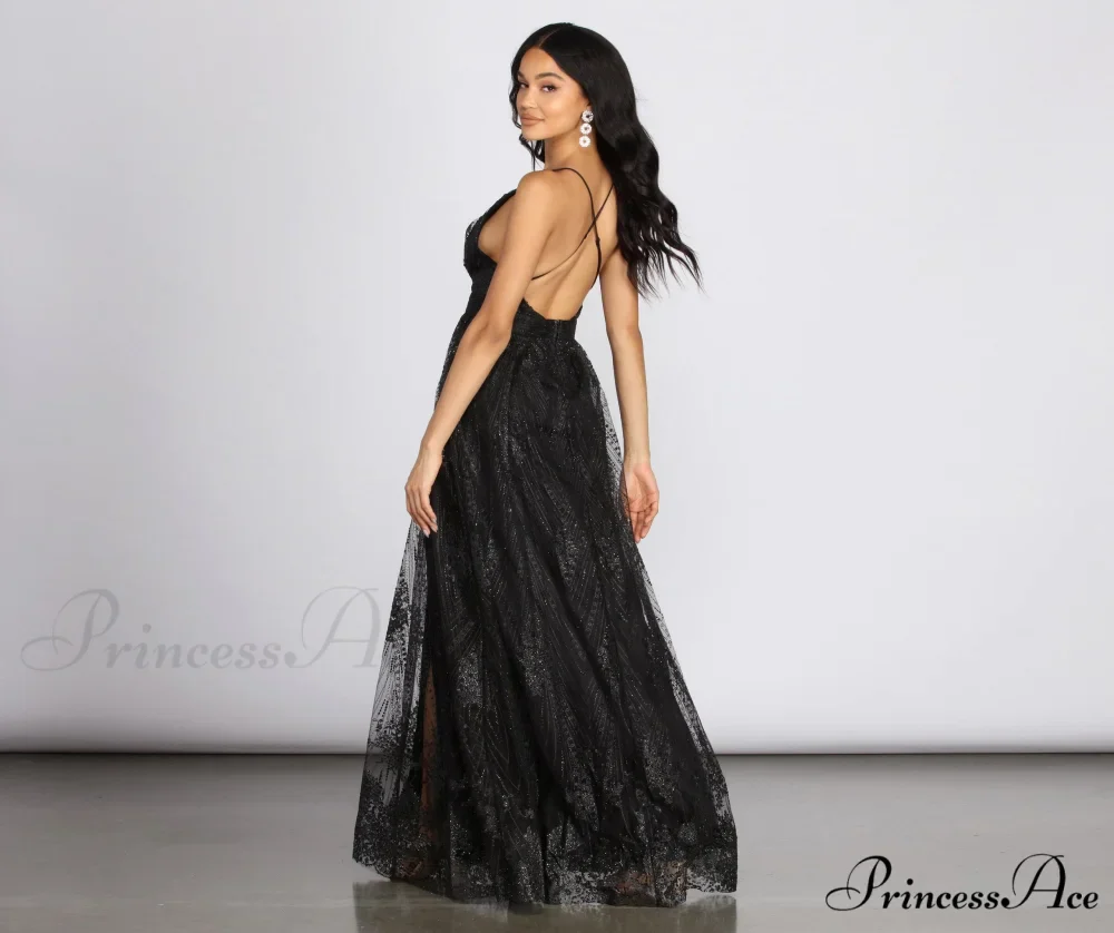 Mona Formal Stylish Plunging Glitter Dress - Image 6