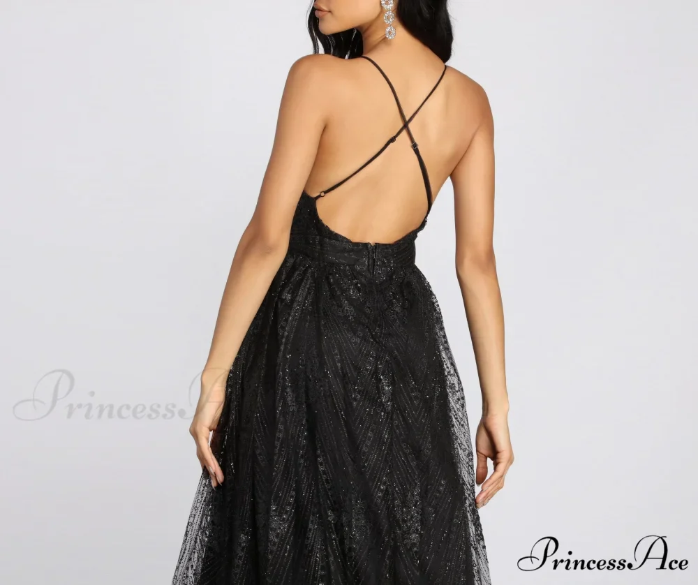 Mona Formal Stylish Plunging Glitter Dress - Image 7