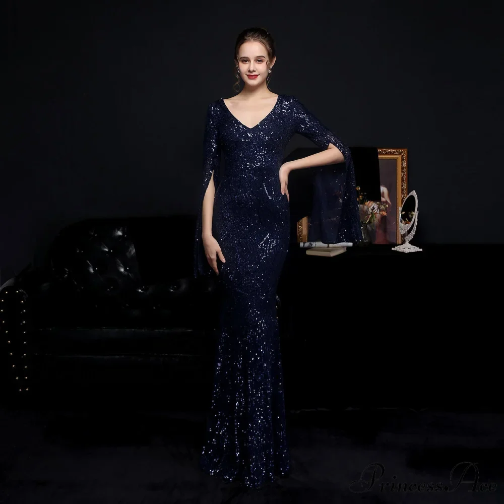 Natalie Open Sleeve Charming Formal Sequined Mermaid Dress - Image 10