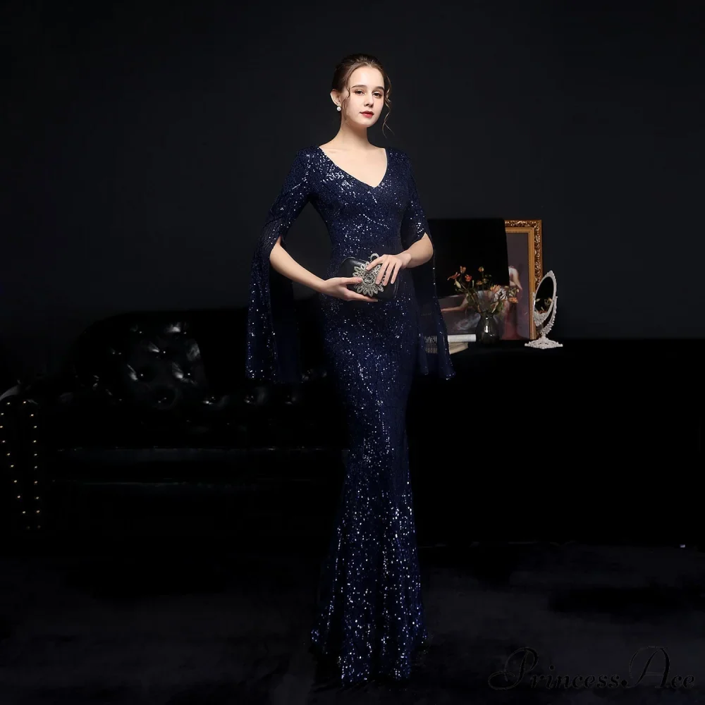 Natalie Open Sleeve Charming Formal Sequined Mermaid Dress - Image 12