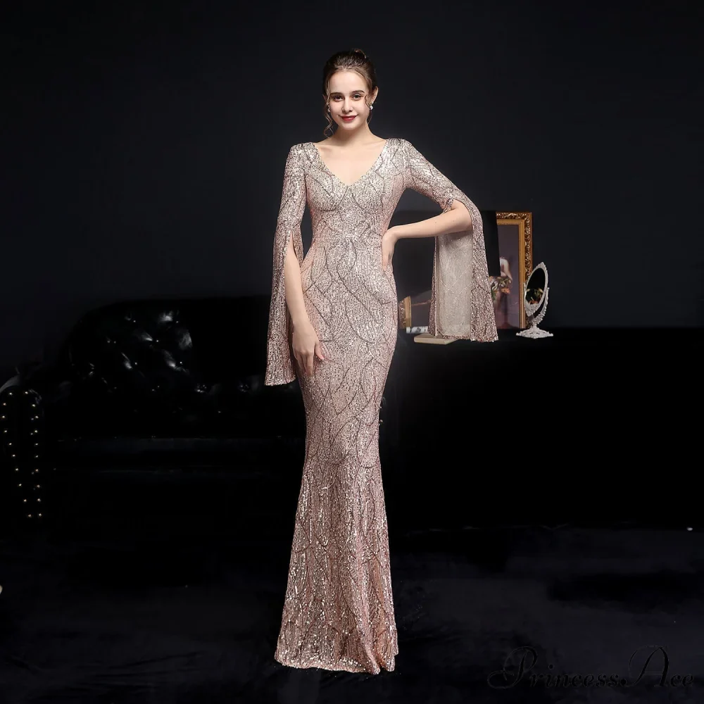 Natalie Open Sleeve Charming Formal Sequined Mermaid Dress - Image 13