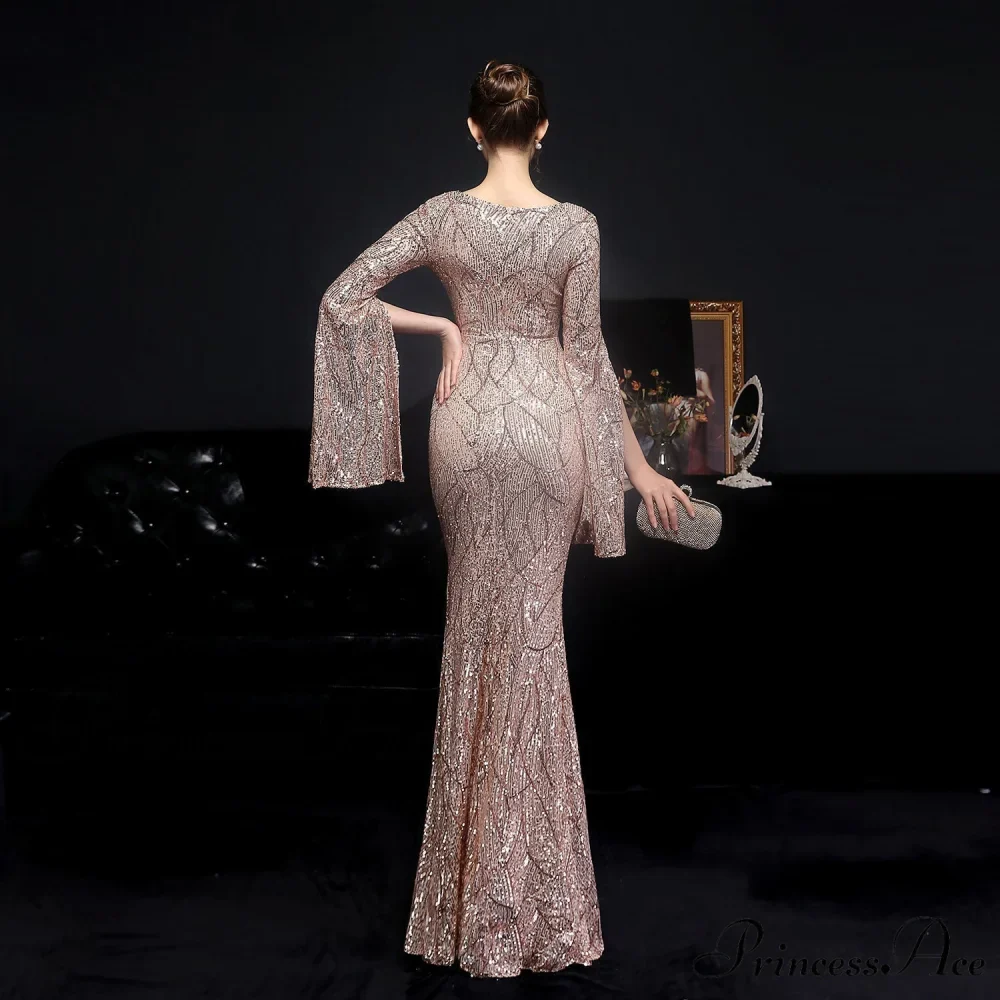 Natalie Open Sleeve Charming Formal Sequined Mermaid Dress - Image 14