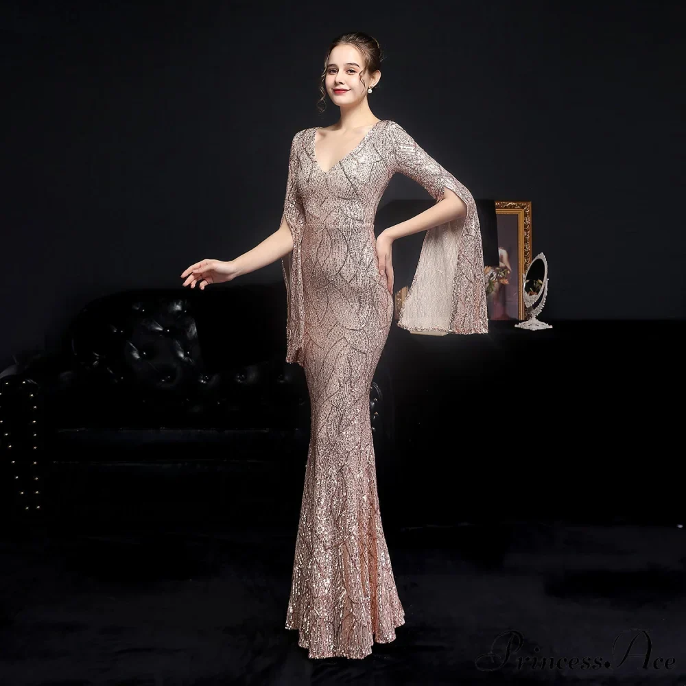 Natalie Open Sleeve Charming Formal Sequined Mermaid Dress - Image 15