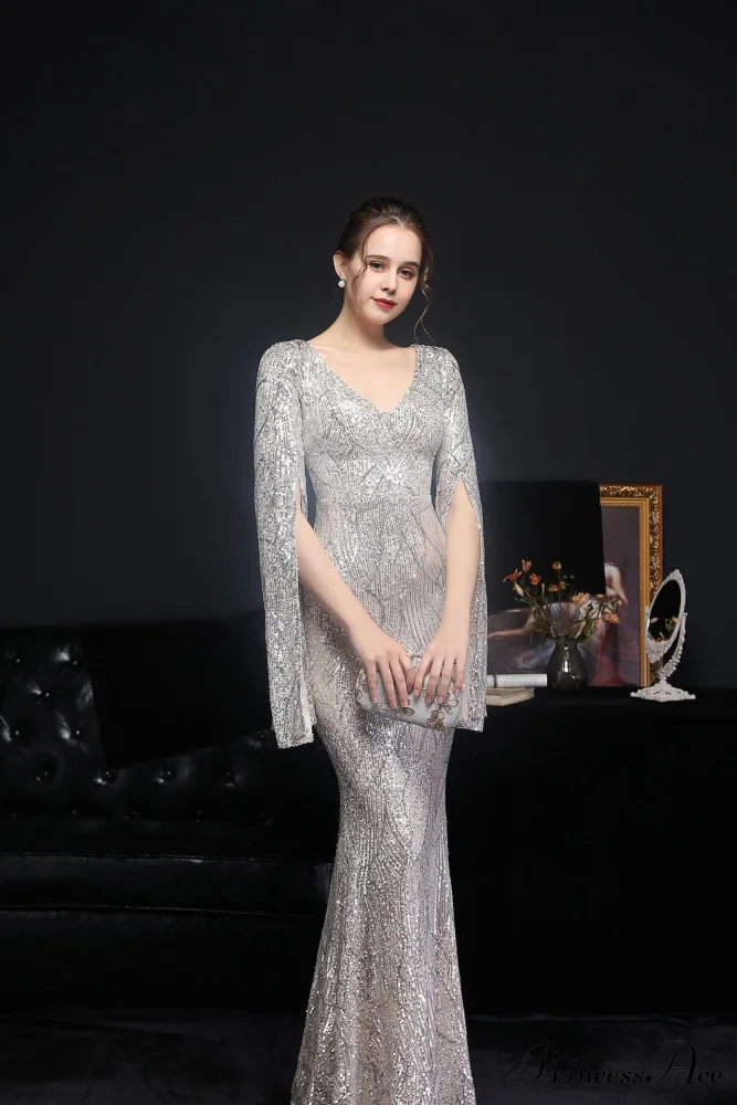 Natalie Open Sleeve Charming Formal Sequined Mermaid Dress - Image 16