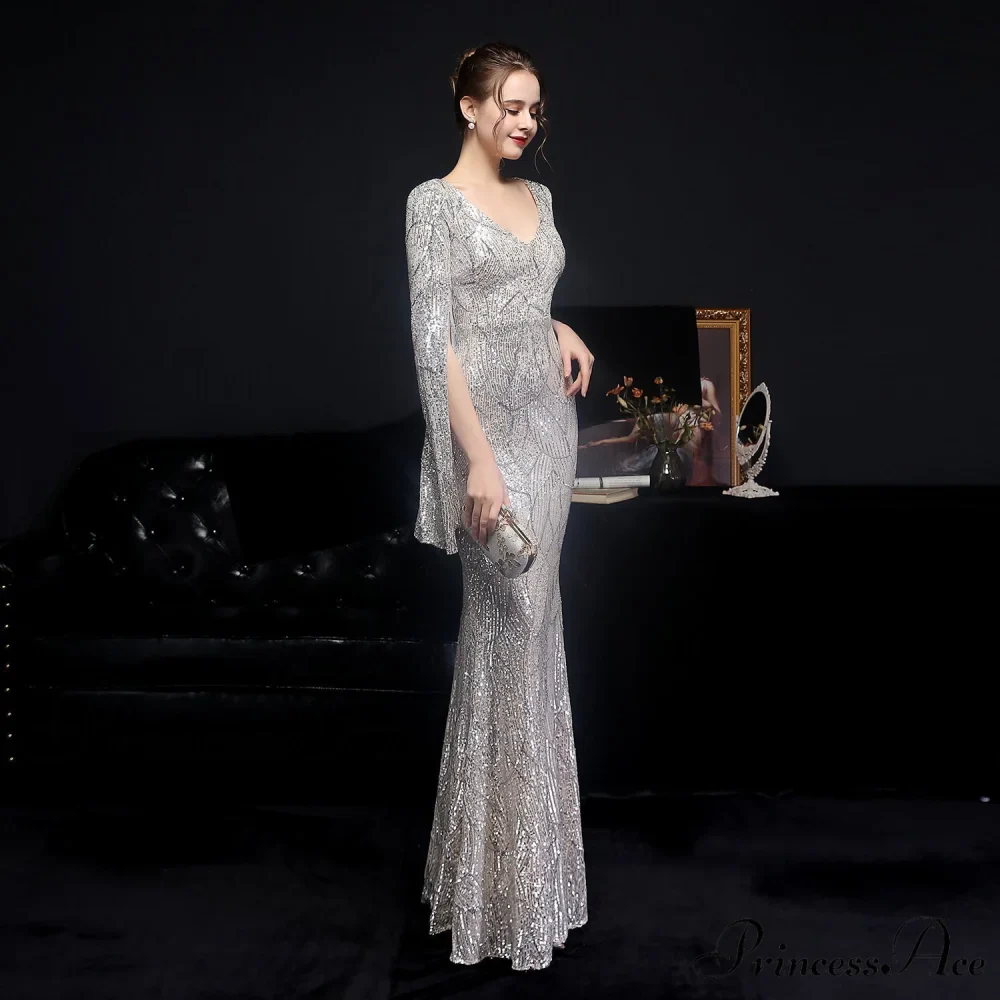 Natalie Open Sleeve Charming Formal Sequined Mermaid Dress - Image 17