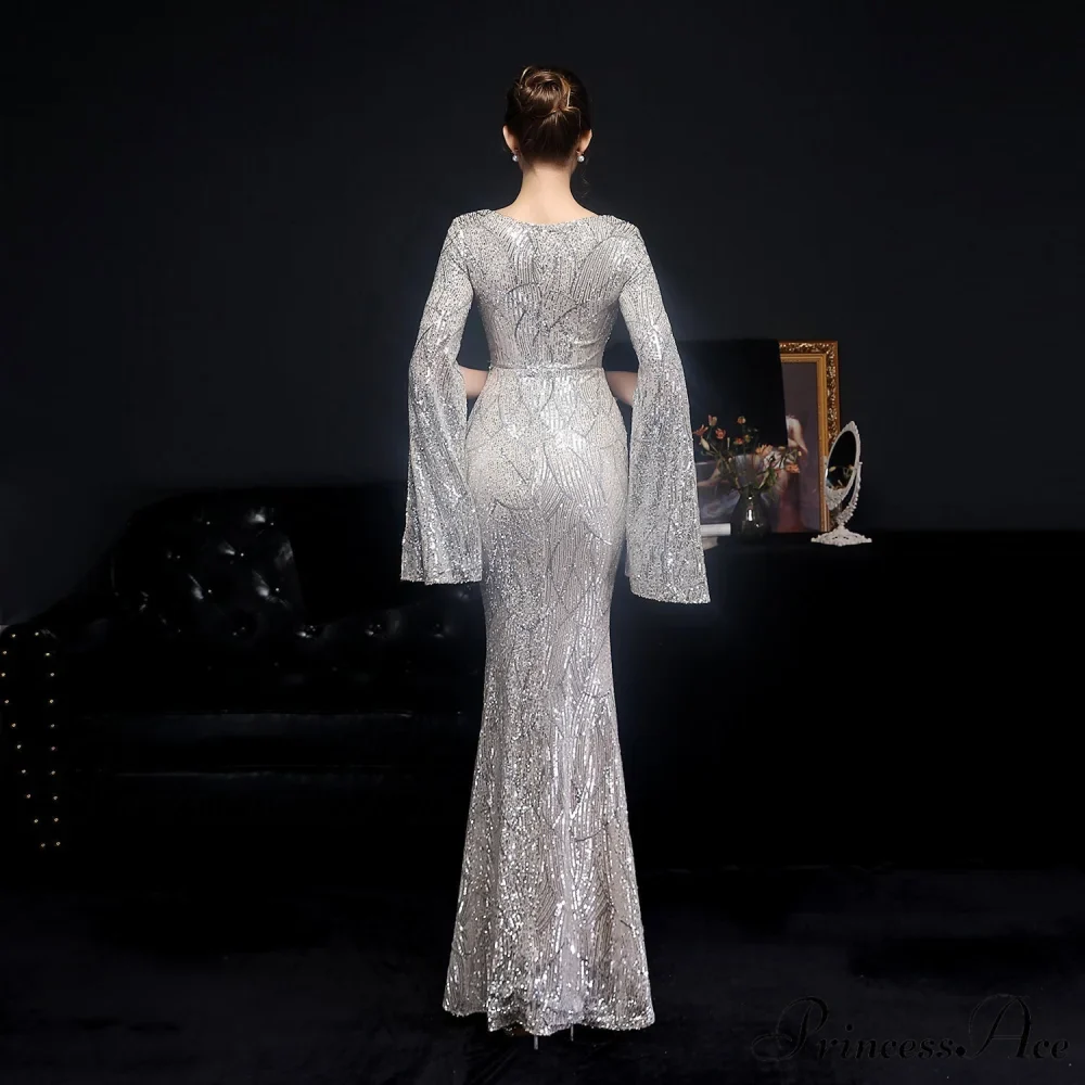 Natalie Open Sleeve Charming Formal Sequined Mermaid Dress - Image 18