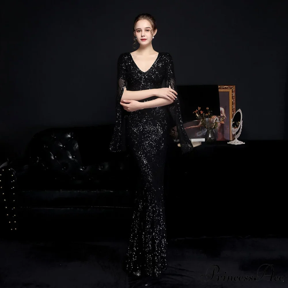 Natalie Open Sleeve Charming Formal Sequined Mermaid Dress - Image 4
