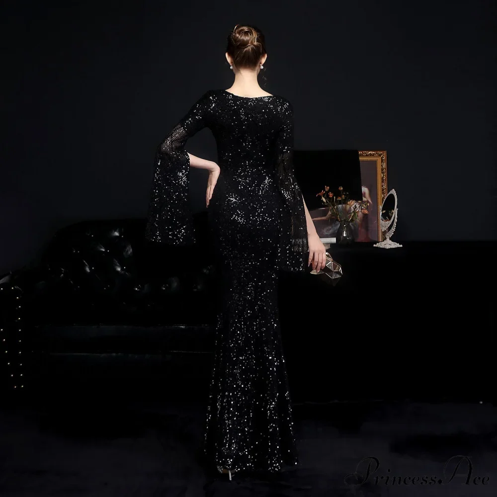 Natalie Open Sleeve Charming Formal Sequined Mermaid Dress - Image 5