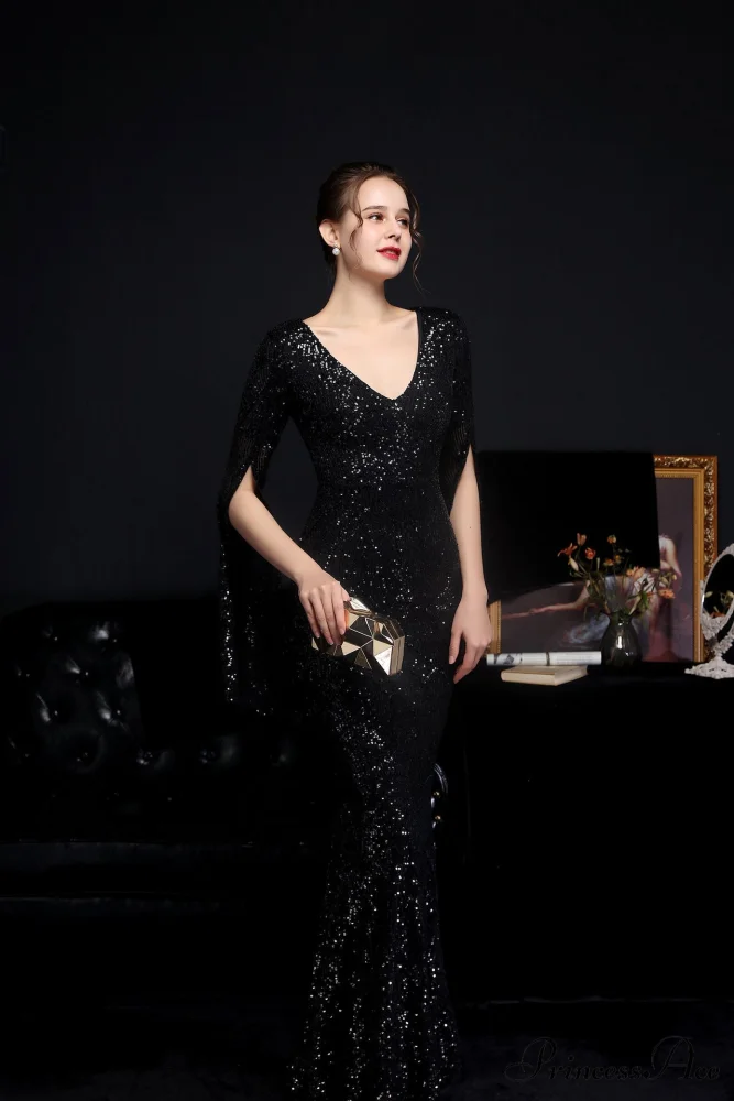 Natalie Open Sleeve Charming Formal Sequined Mermaid Dress - Image 6