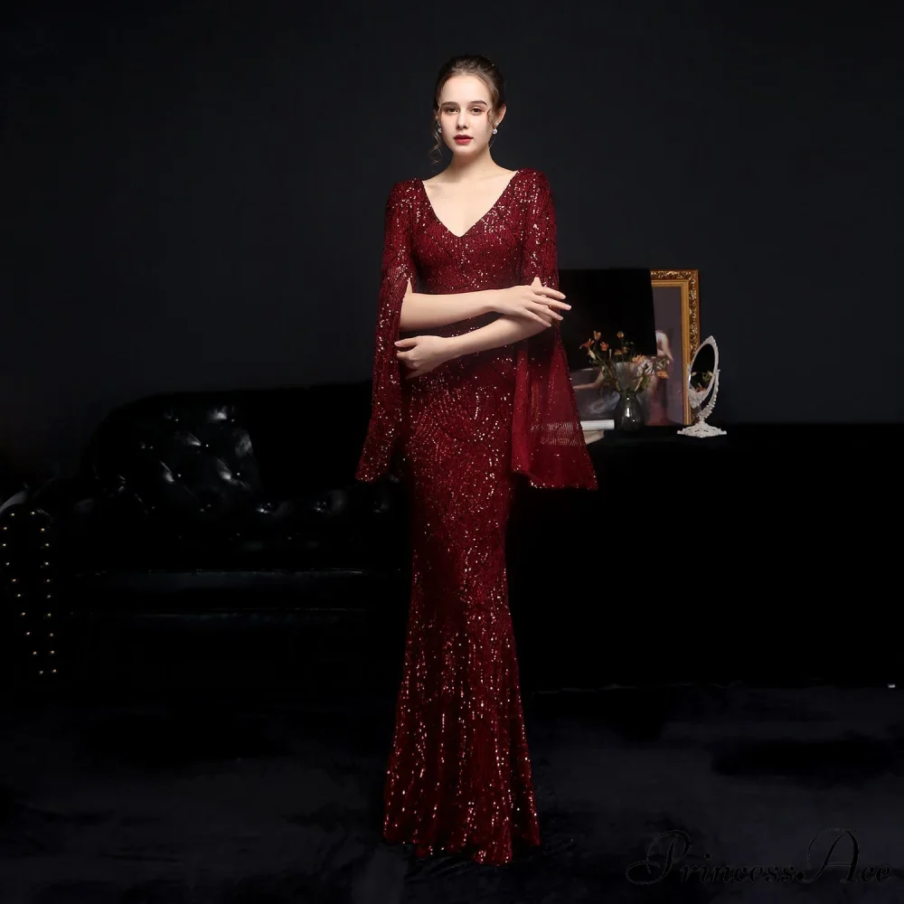 Natalie Open Sleeve Charming Formal Sequined Mermaid Dress - Image 7