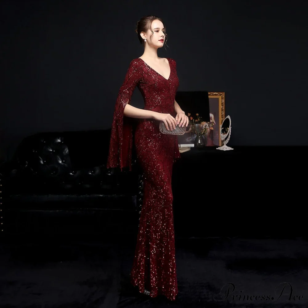 Natalie Open Sleeve Charming Formal Sequined Mermaid Dress - Image 9