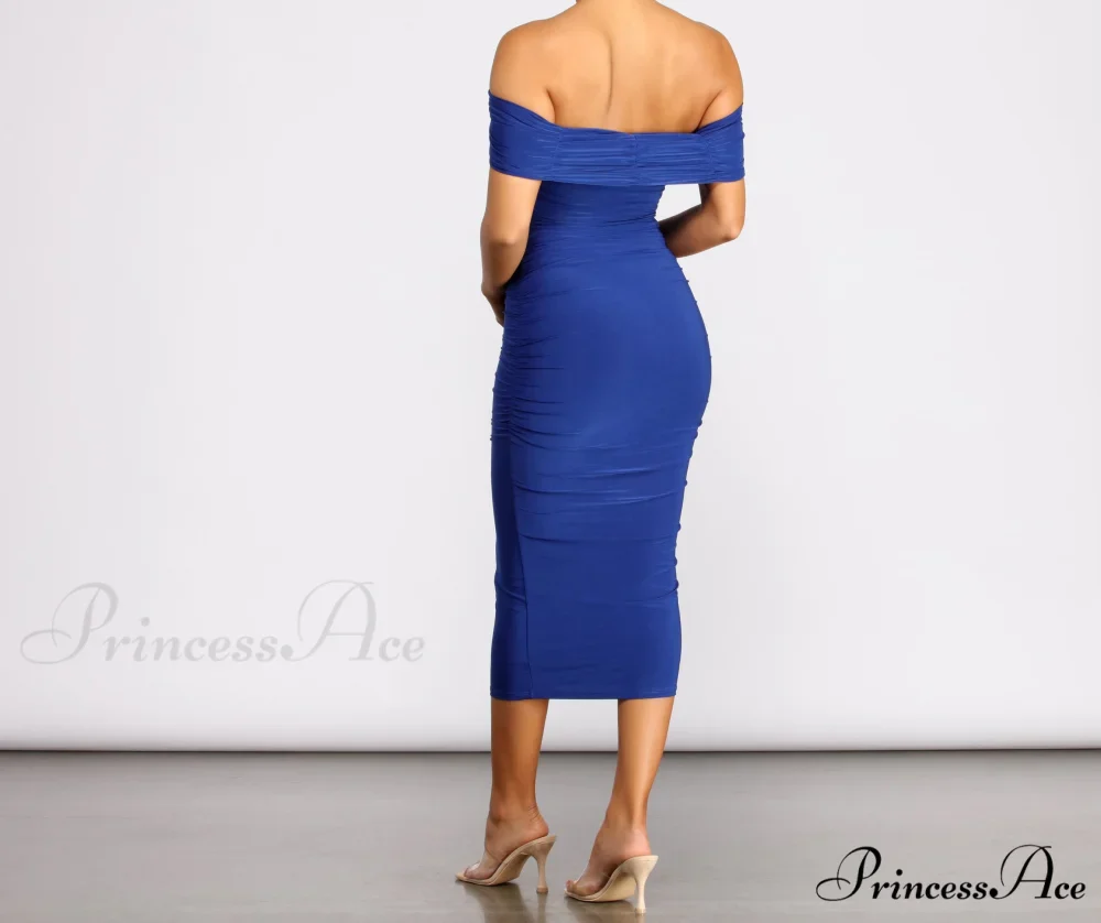 Off Shoulder Stylish Ruched Midi Dress - Image 6