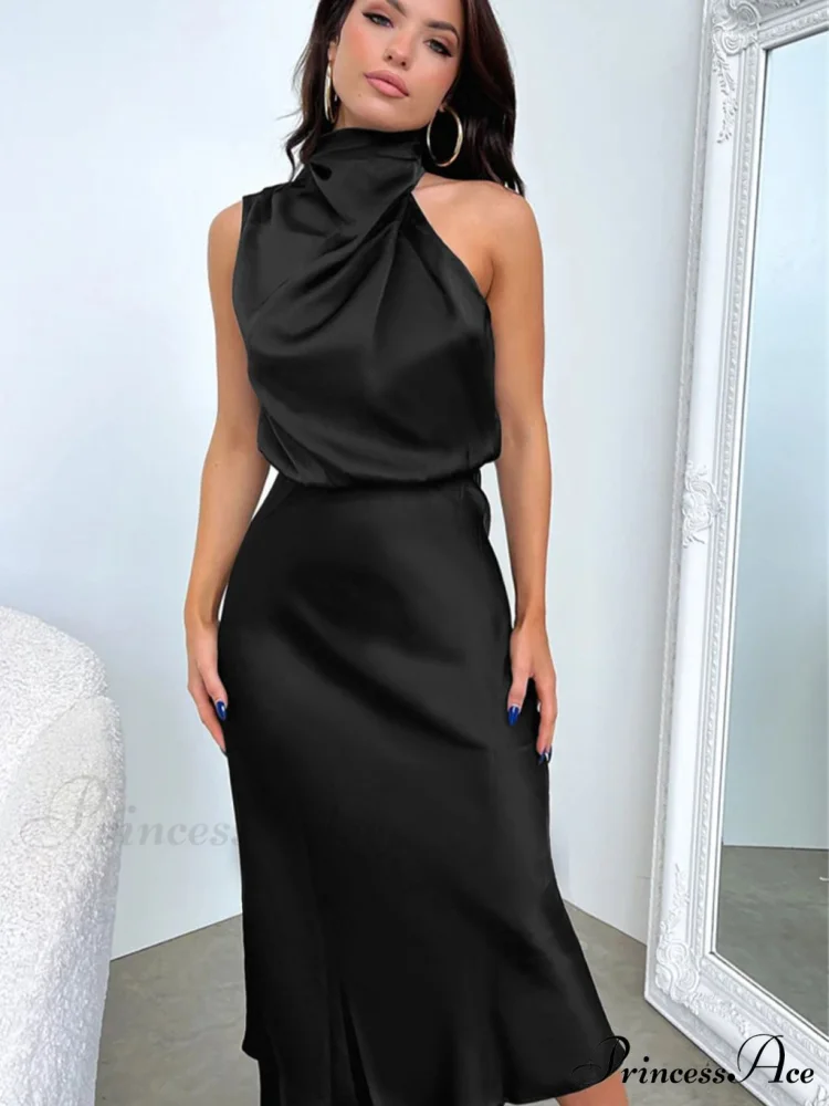 Addison Stretch Satin Charming Long Sleeve Midi Dress - Image 2