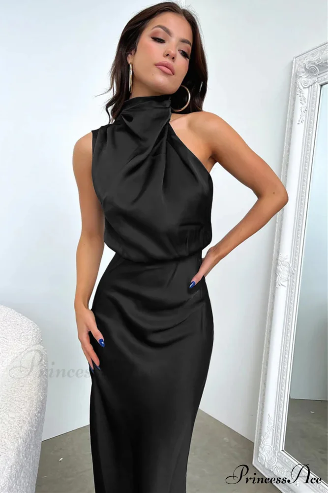 Addison Stretch Satin Charming Long Sleeve Midi Dress - Image 5