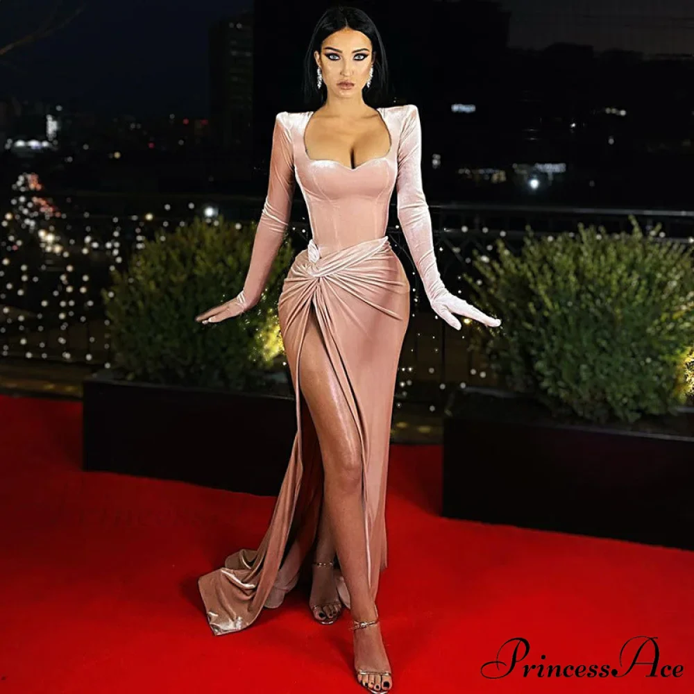 Aleah High Stylish Slit Velvet Dress - Image 10