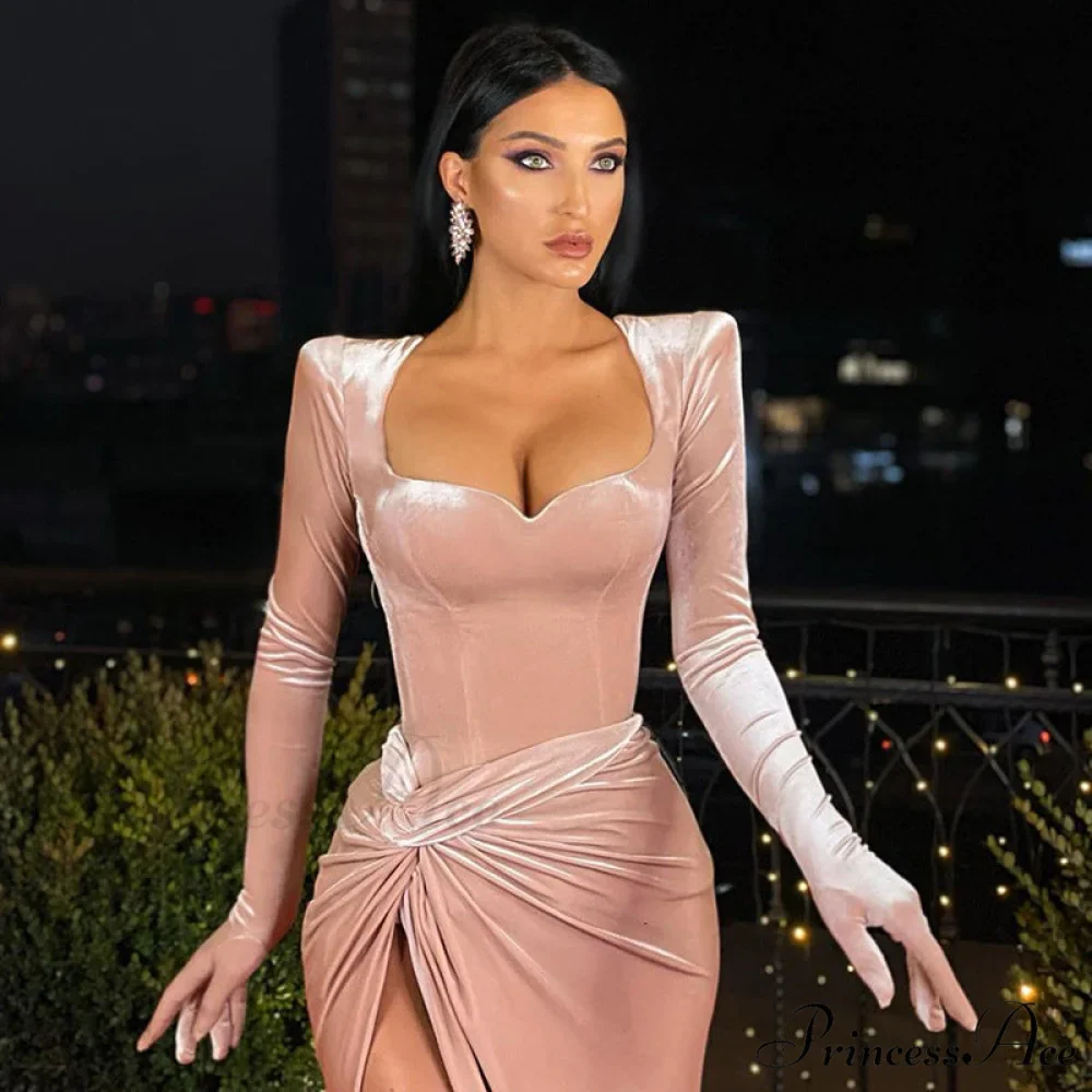 Aleah High Stylish Slit Velvet Dress - Image 11
