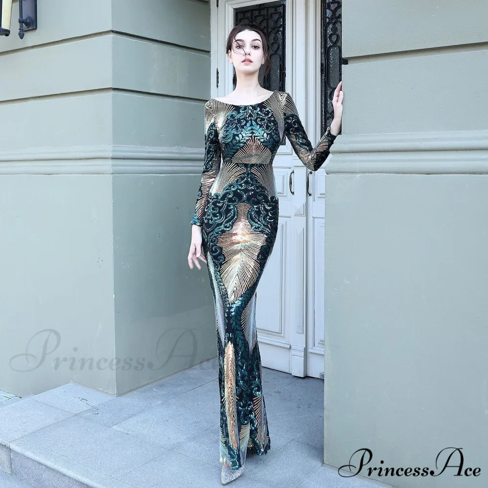 Alexis Stylish stitching floor Graceful mopping long sequin dress - Image 3