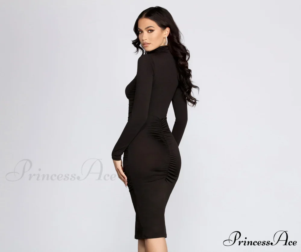 Anita Mock Neck Charming Ruched Midi Dress - Image 2