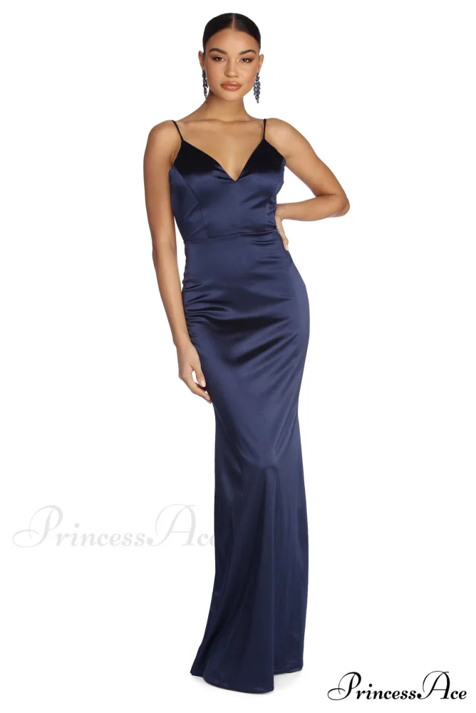 Aria Formal Stylish Satin Ruched Dress - Image 4
