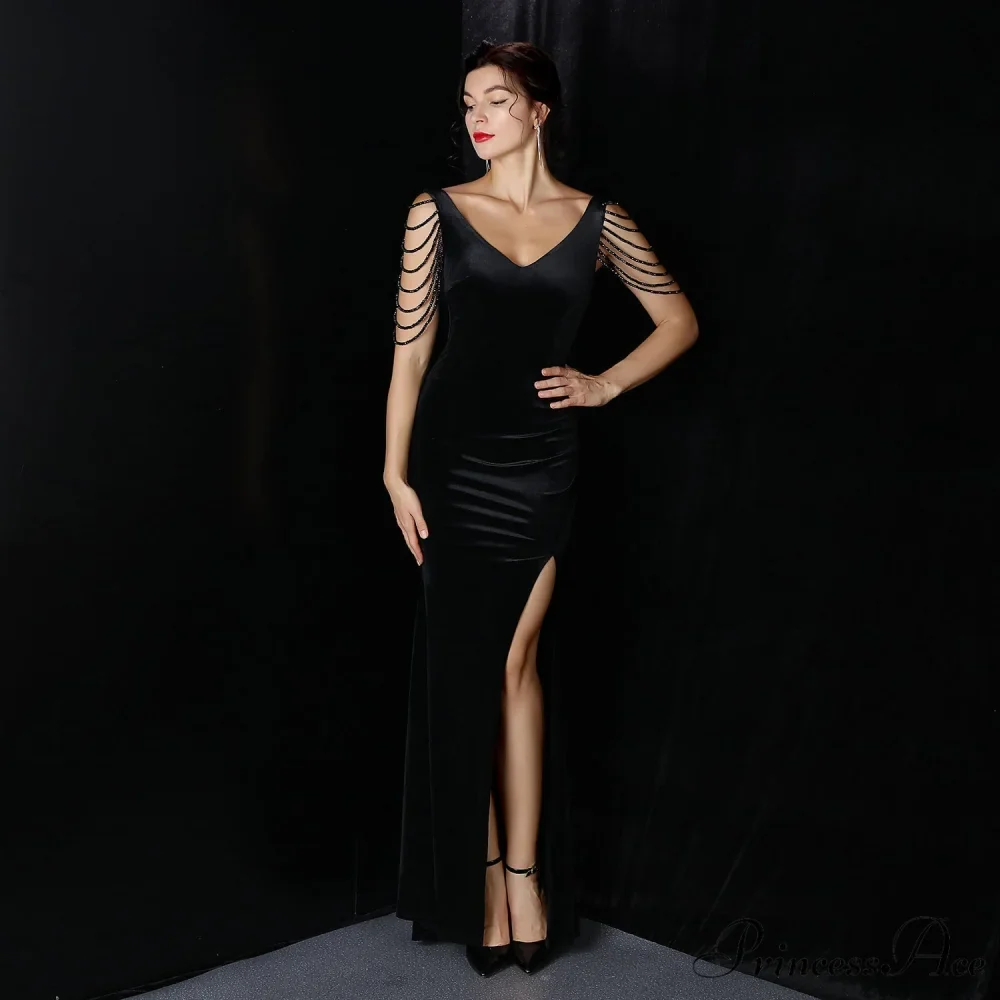 Avery Good Quality Charming Velvet Formal Dress - Image 4