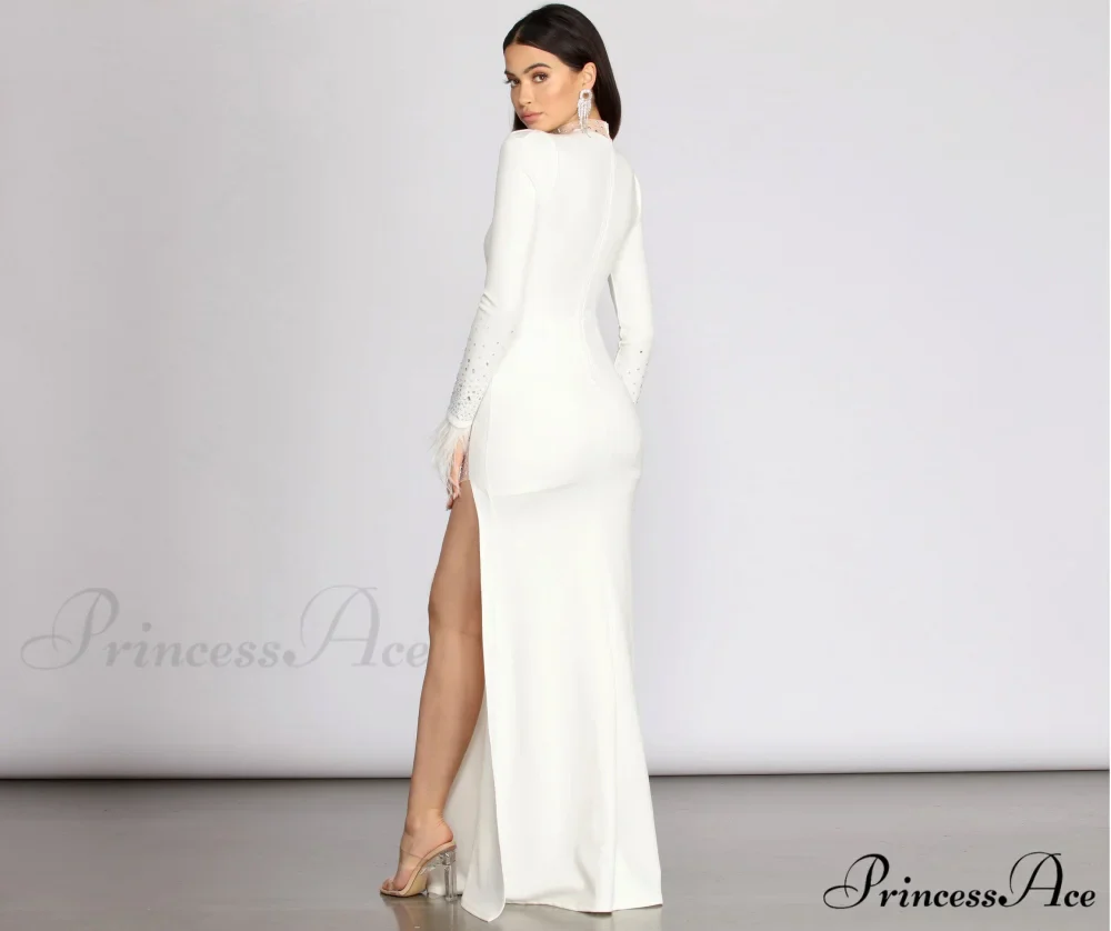 Beka Mesh And Heat Graceful Stone High Slit Dress - Image 2