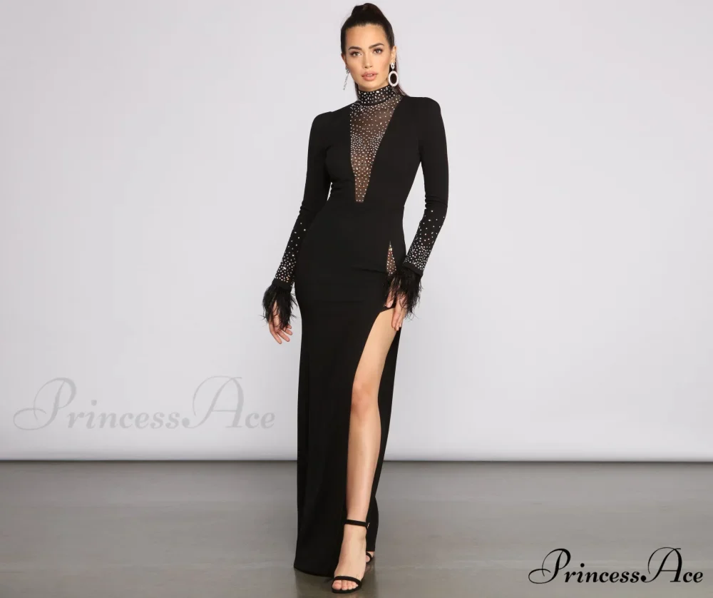 Beka Mesh And Heat Graceful Stone High Slit Dress - Image 5