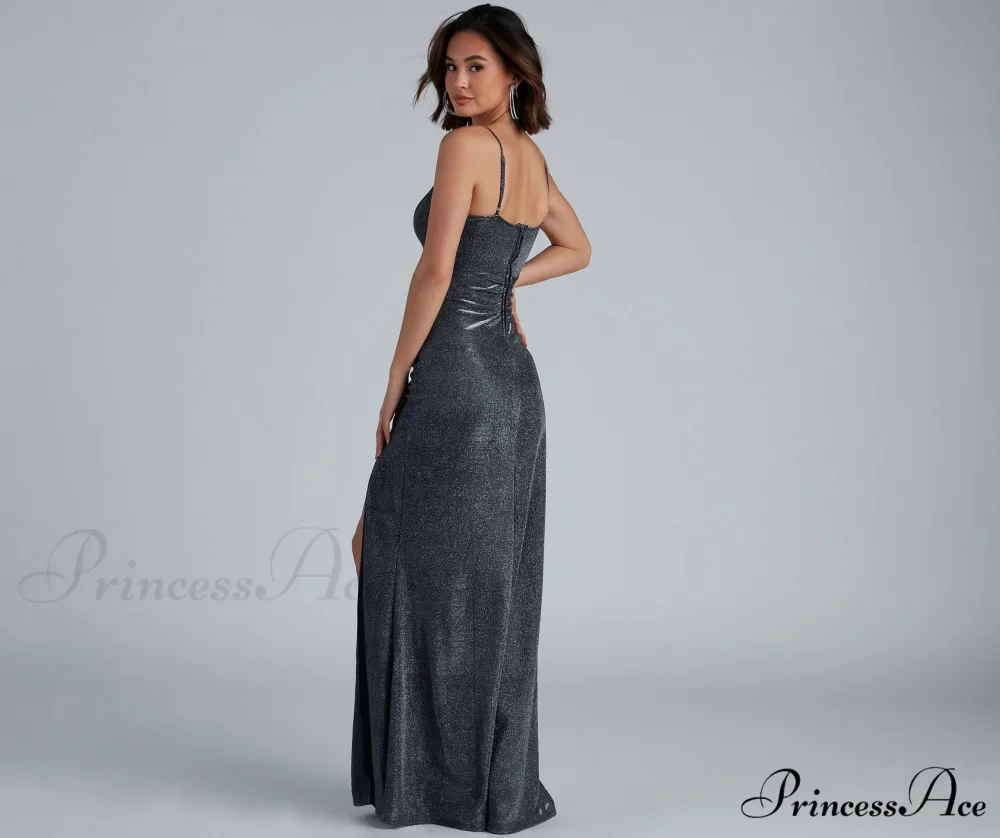 Quinn Formal High Charming Slit Glitter Dress - Image 2