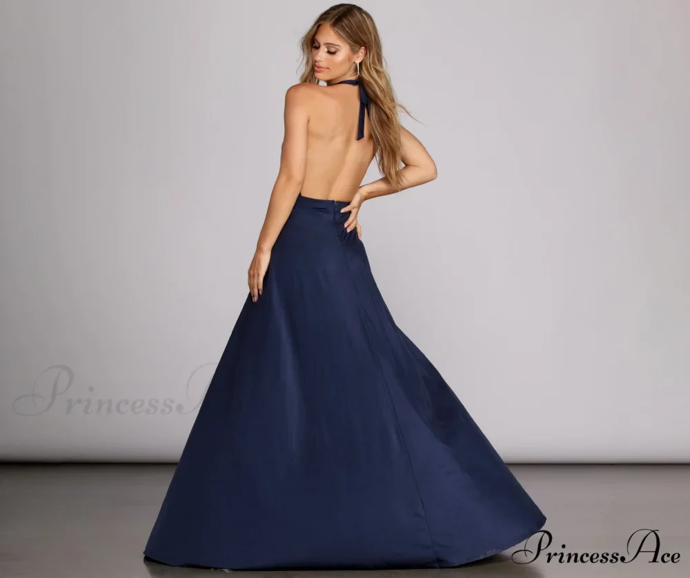 Rhonda Formal Stylish Plunging Halter Dress - Image 2