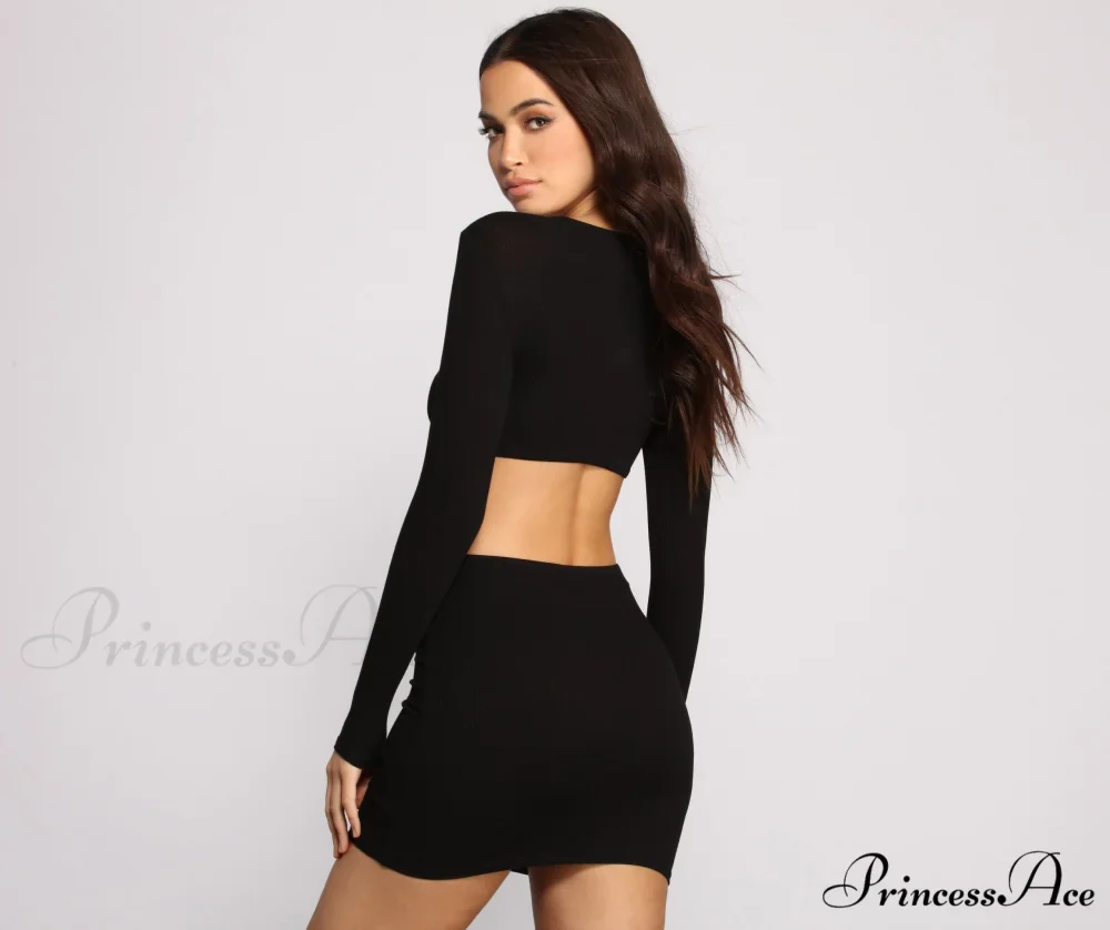 Ribbed Knit Stylish O-Ring Mini Dress - Image 2