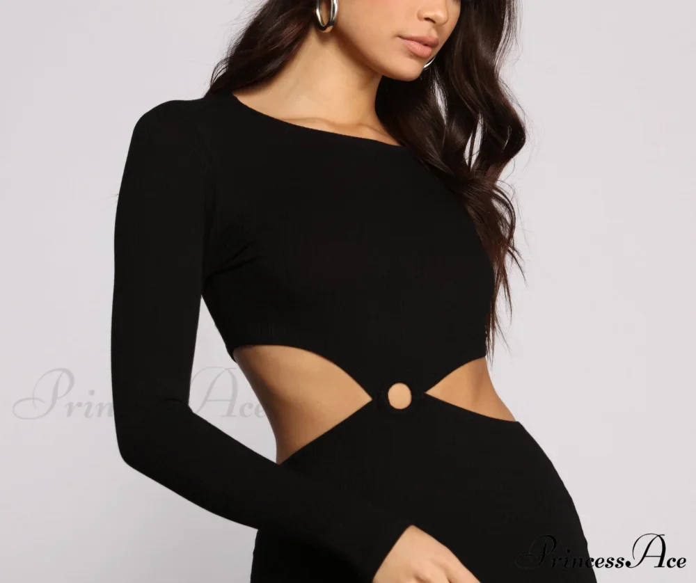 Ribbed Knit Stylish O-Ring Mini Dress - Image 3