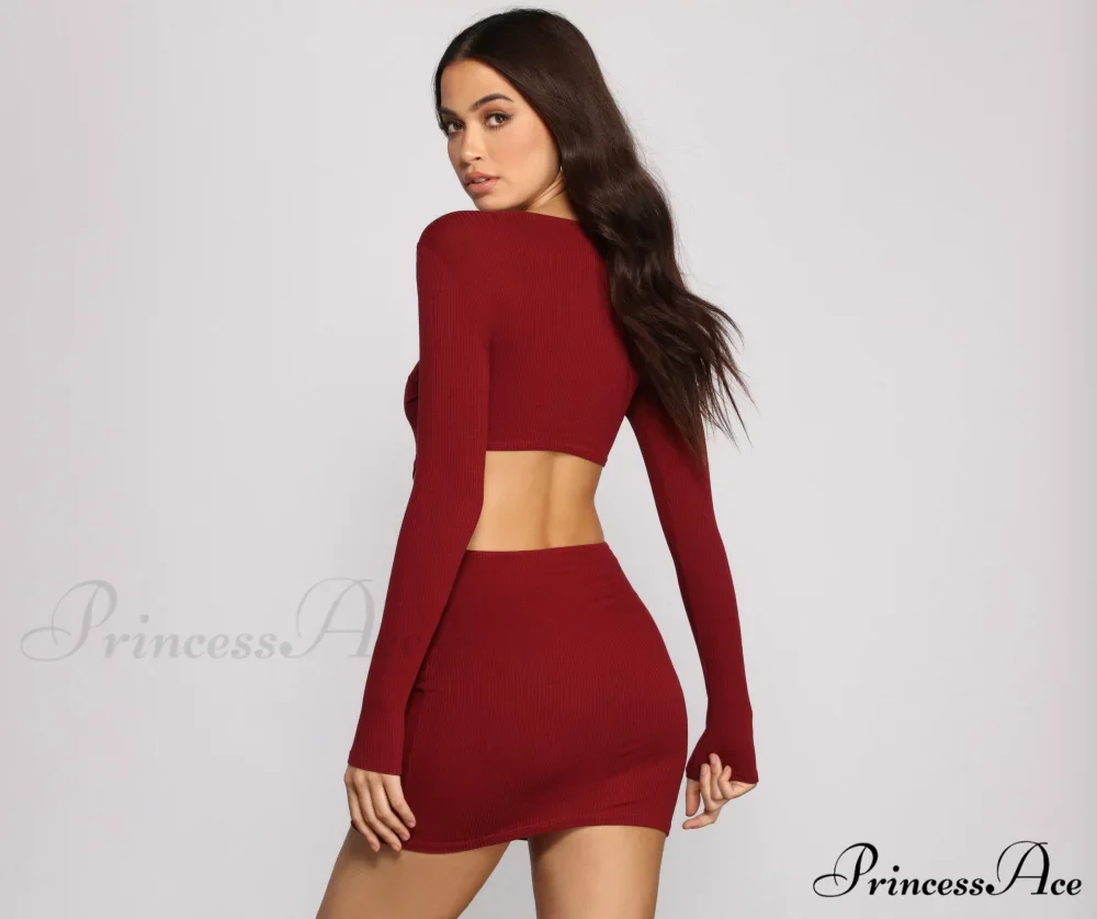 Ribbed Knit Stylish O-Ring Mini Dress - Image 6