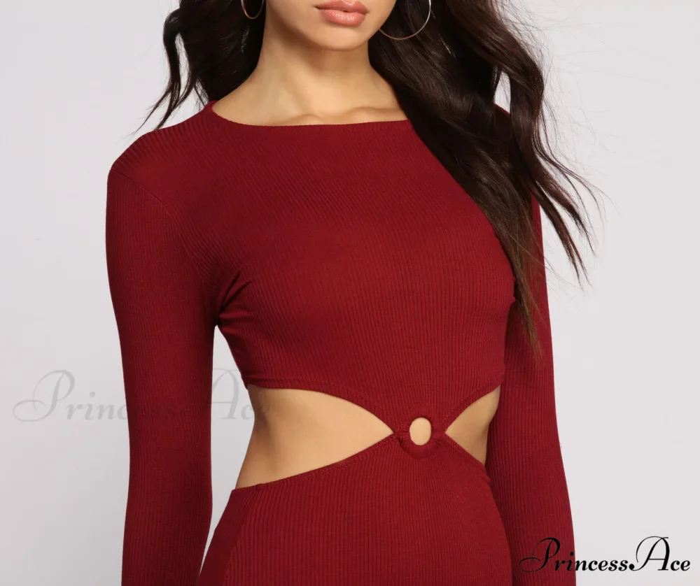 Ribbed Knit Stylish O-Ring Mini Dress - Image 7
