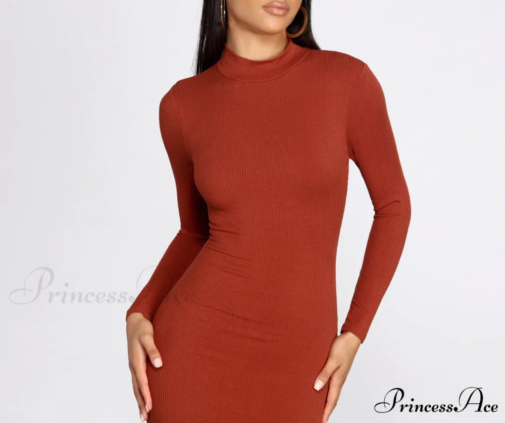 Ribbed Knit Mock Charming Neck Mini Dress - Image 8
