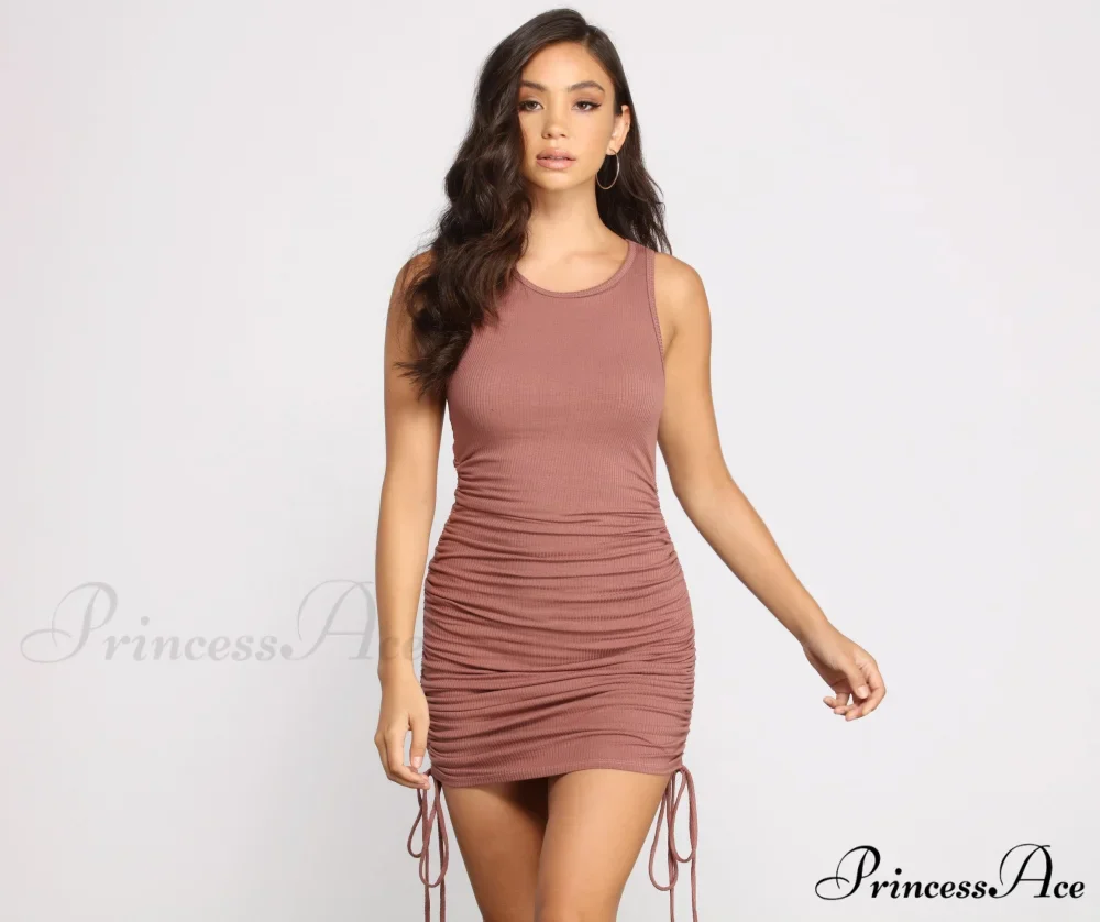 Ribbed Knit Stylish Ruched Mini Dress - Image 15