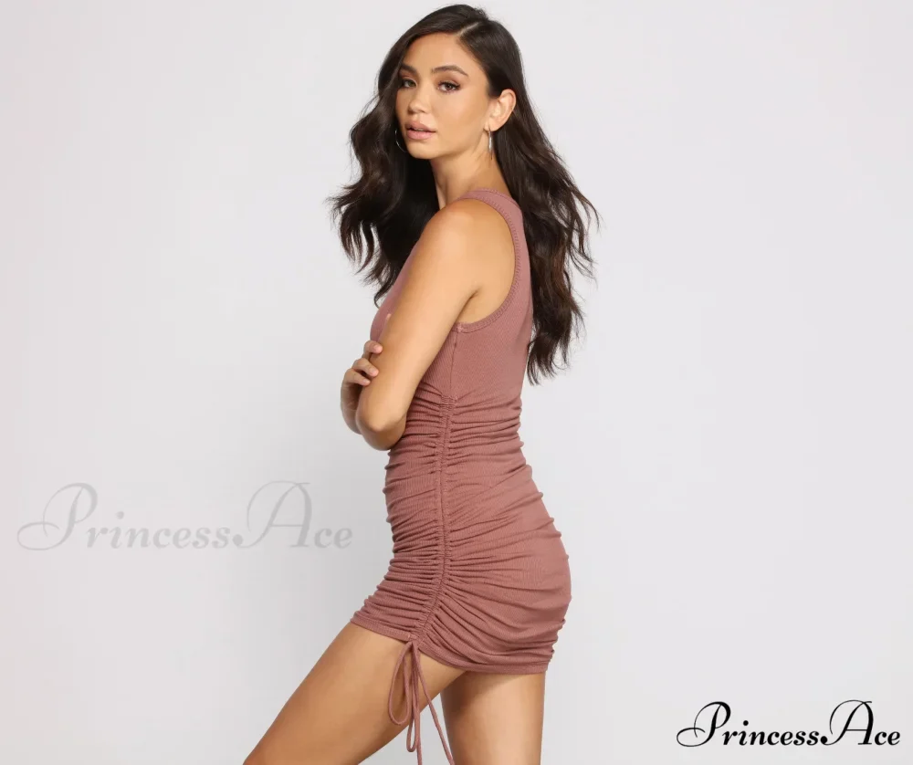 Ribbed Knit Stylish Ruched Mini Dress - Image 16