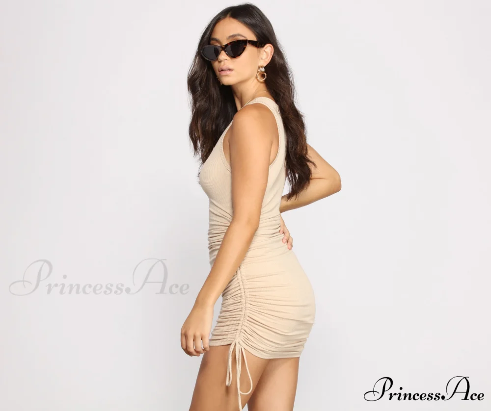 Ribbed Knit Stylish Ruched Mini Dress - Image 7
