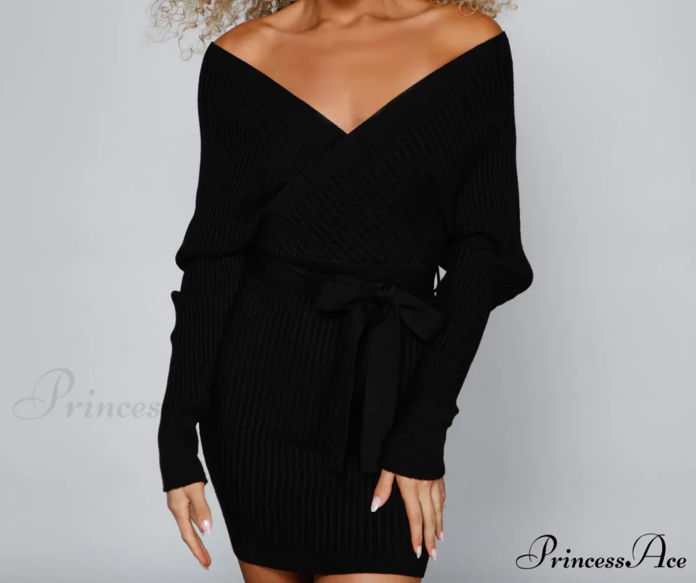 Ribbed Knit Tie-Front Charming Mini Sweater Dress - Image 11