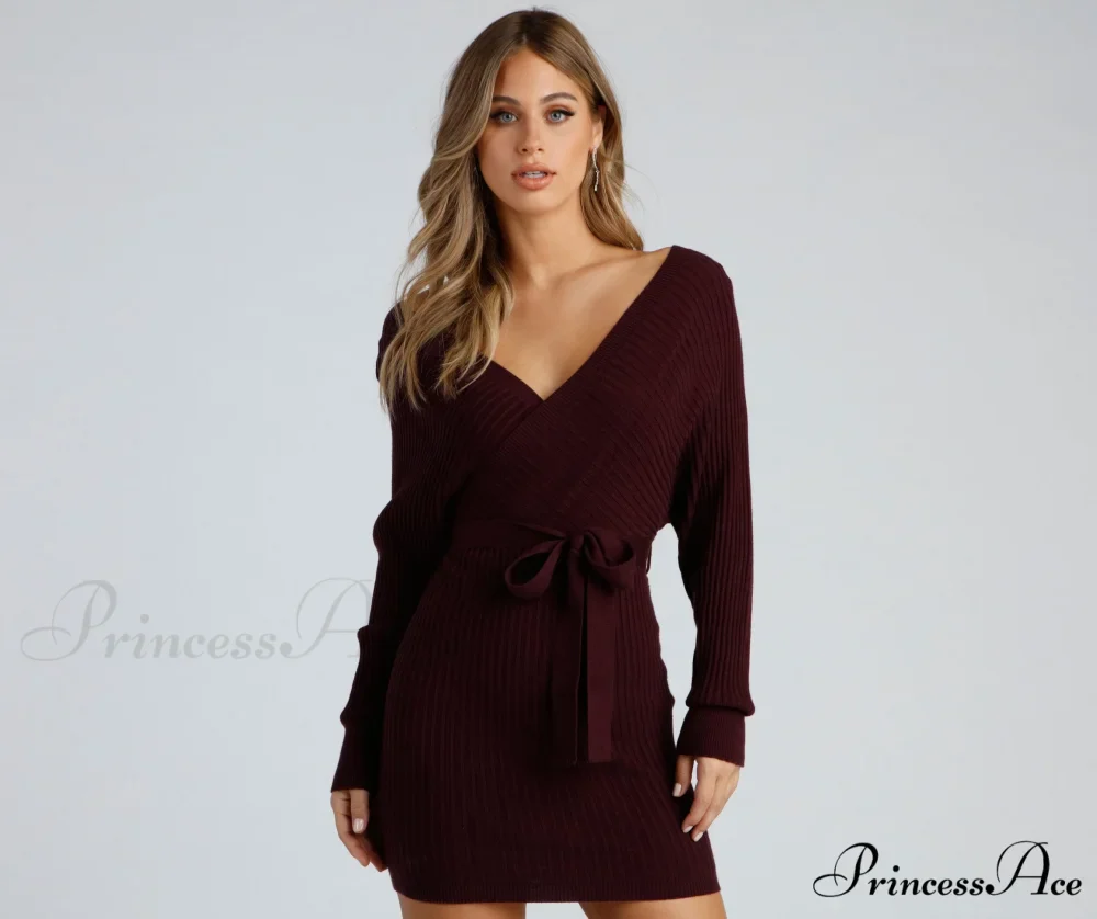 Ribbed Knit Tie-Front Charming Mini Sweater Dress - Image 13