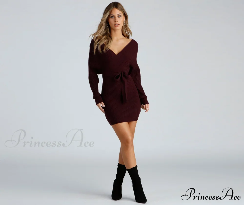 Ribbed Knit Tie-Front Charming Mini Sweater Dress - Image 15