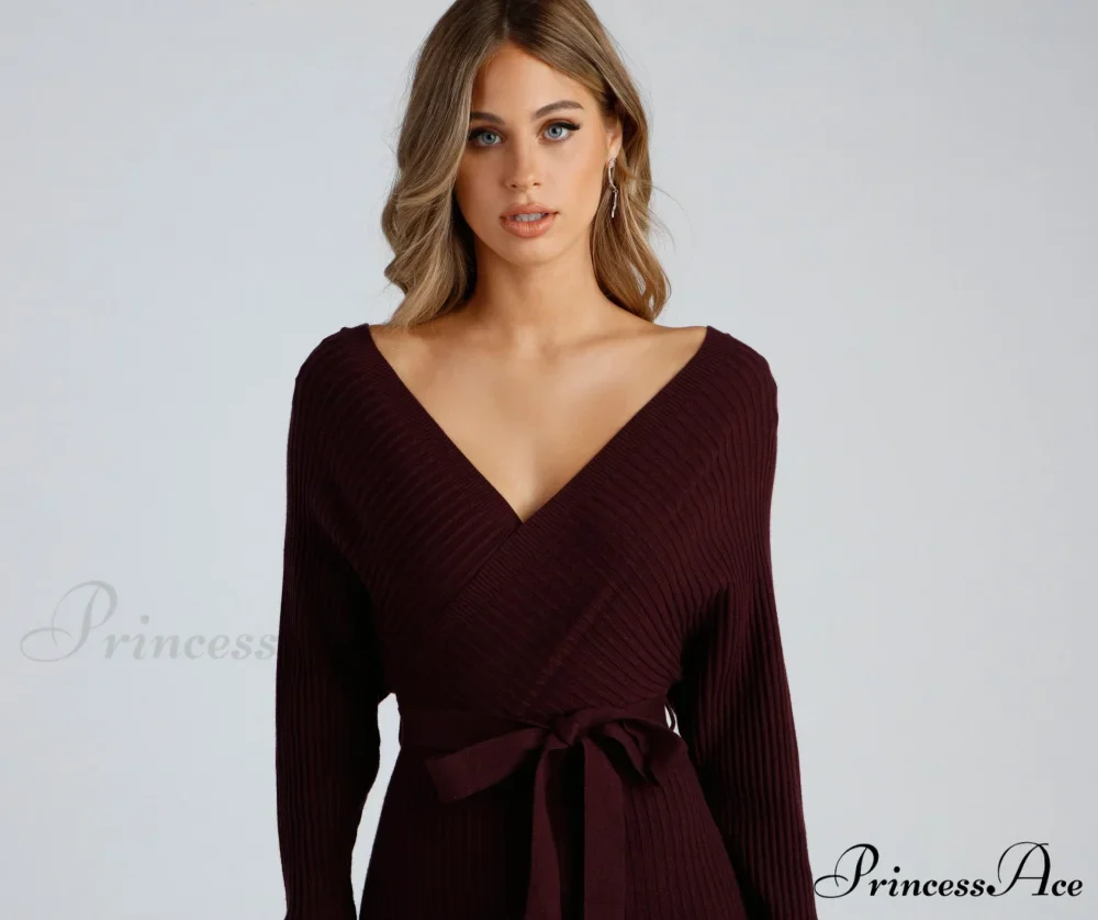 Ribbed Knit Tie-Front Charming Mini Sweater Dress - Image 16
