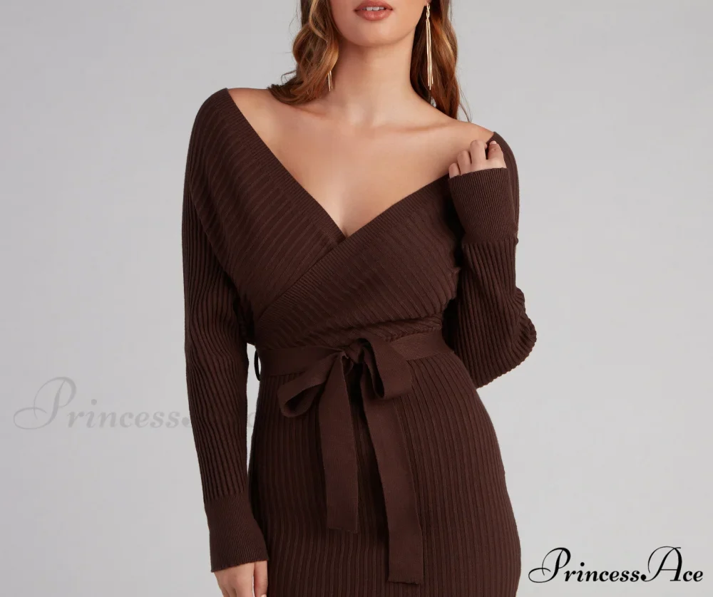 Ribbed Knit Tie-Front Charming Mini Sweater Dress - Image 4