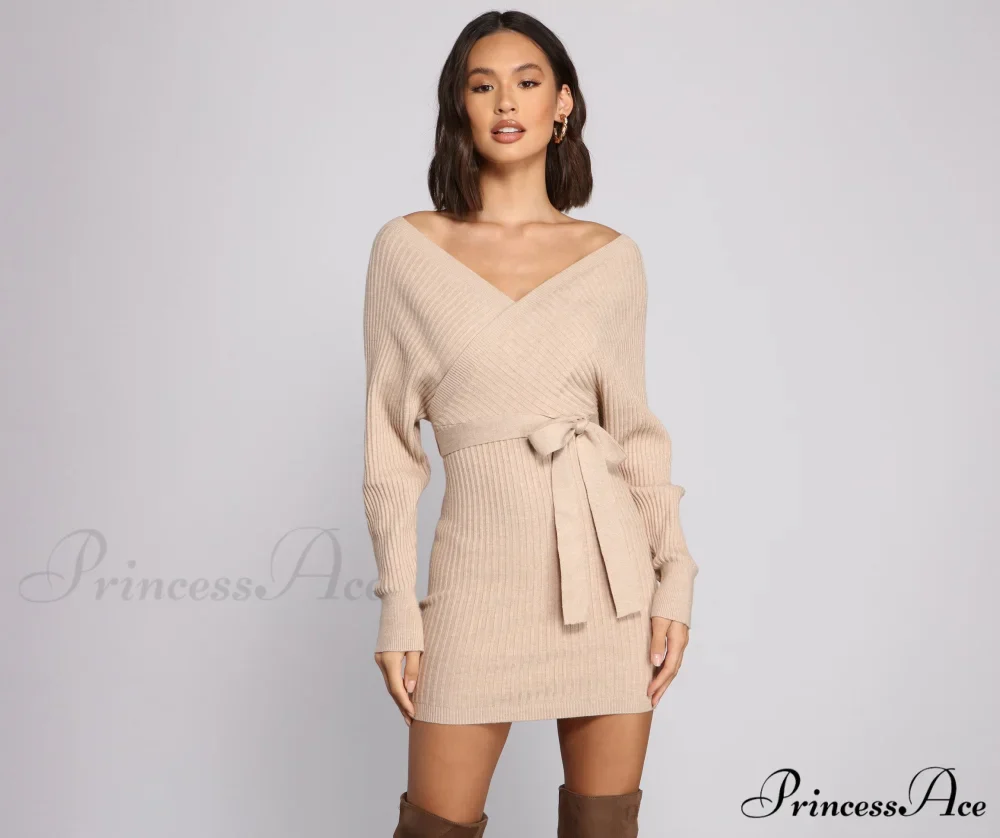 Ribbed Knit Tie-Front Charming Mini Sweater Dress - Image 5