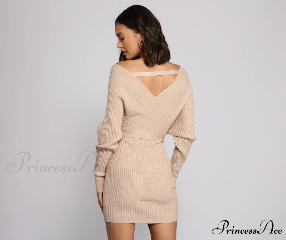 Ribbed Knit Tie-Front Charming Mini Sweater Dress - Image 6