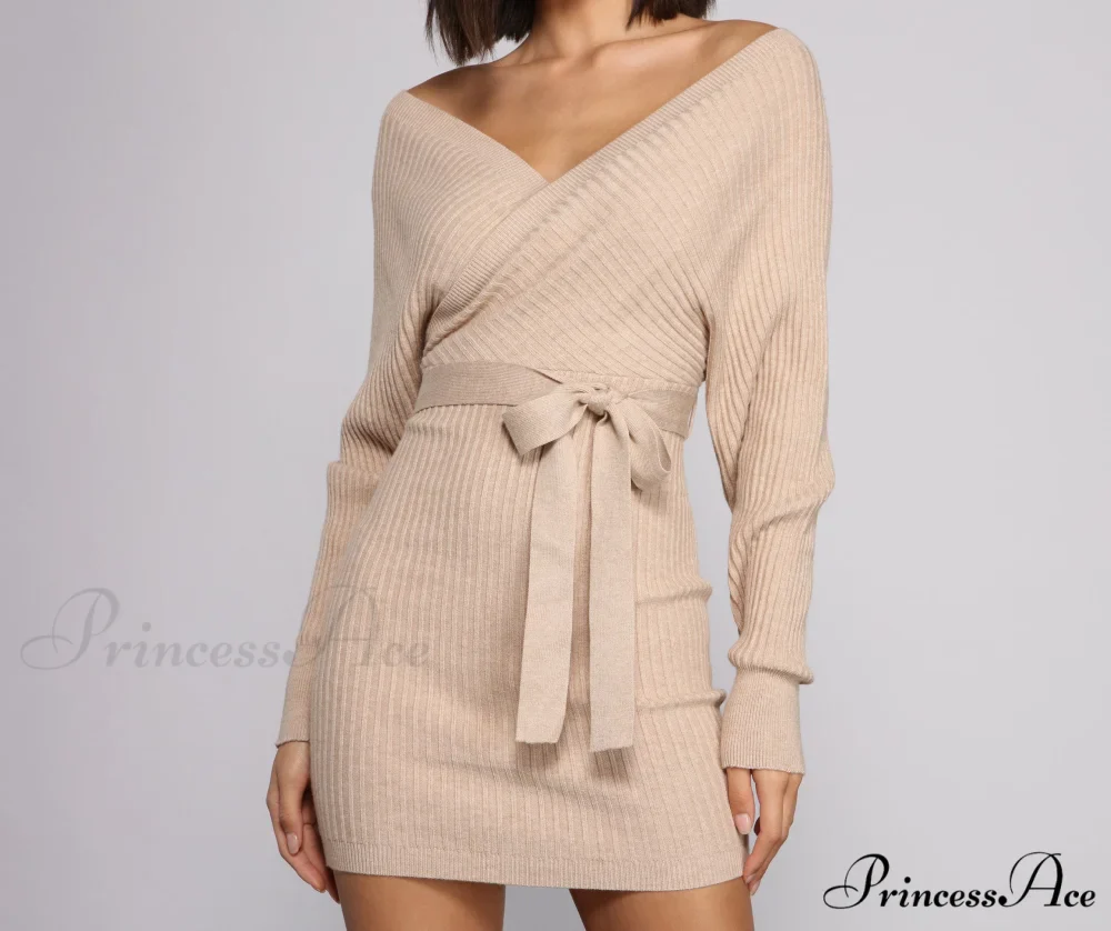 Ribbed Knit Tie-Front Charming Mini Sweater Dress - Image 7