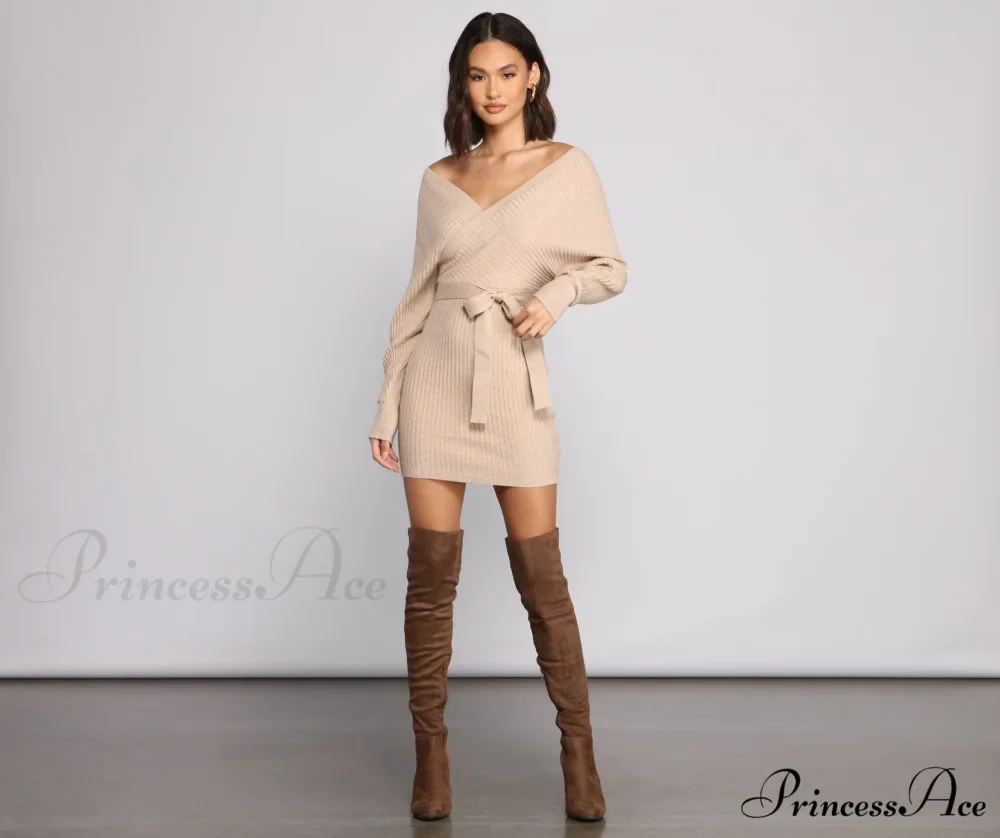 Ribbed Knit Tie-Front Charming Mini Sweater Dress - Image 8